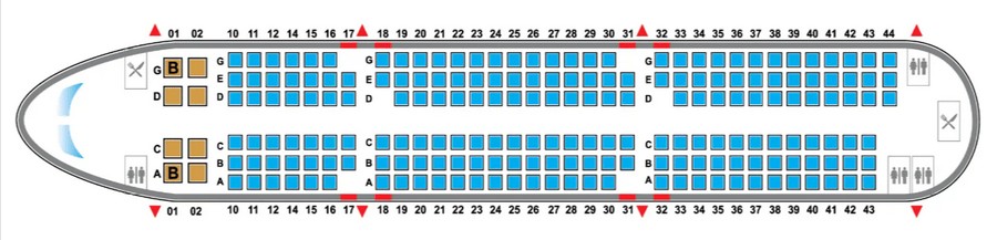 Схема салона Airbus A321neo Vietnam Airlines: 8 кресел бизнес-класса и 195 мест в экономе