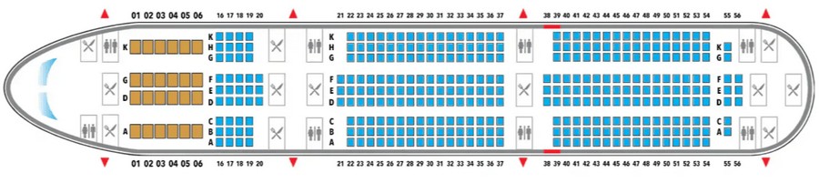 Схема салона Boeing 787-10 Vietnam Airlines: 24 кресла бизнес-класса и 343 места в экономе